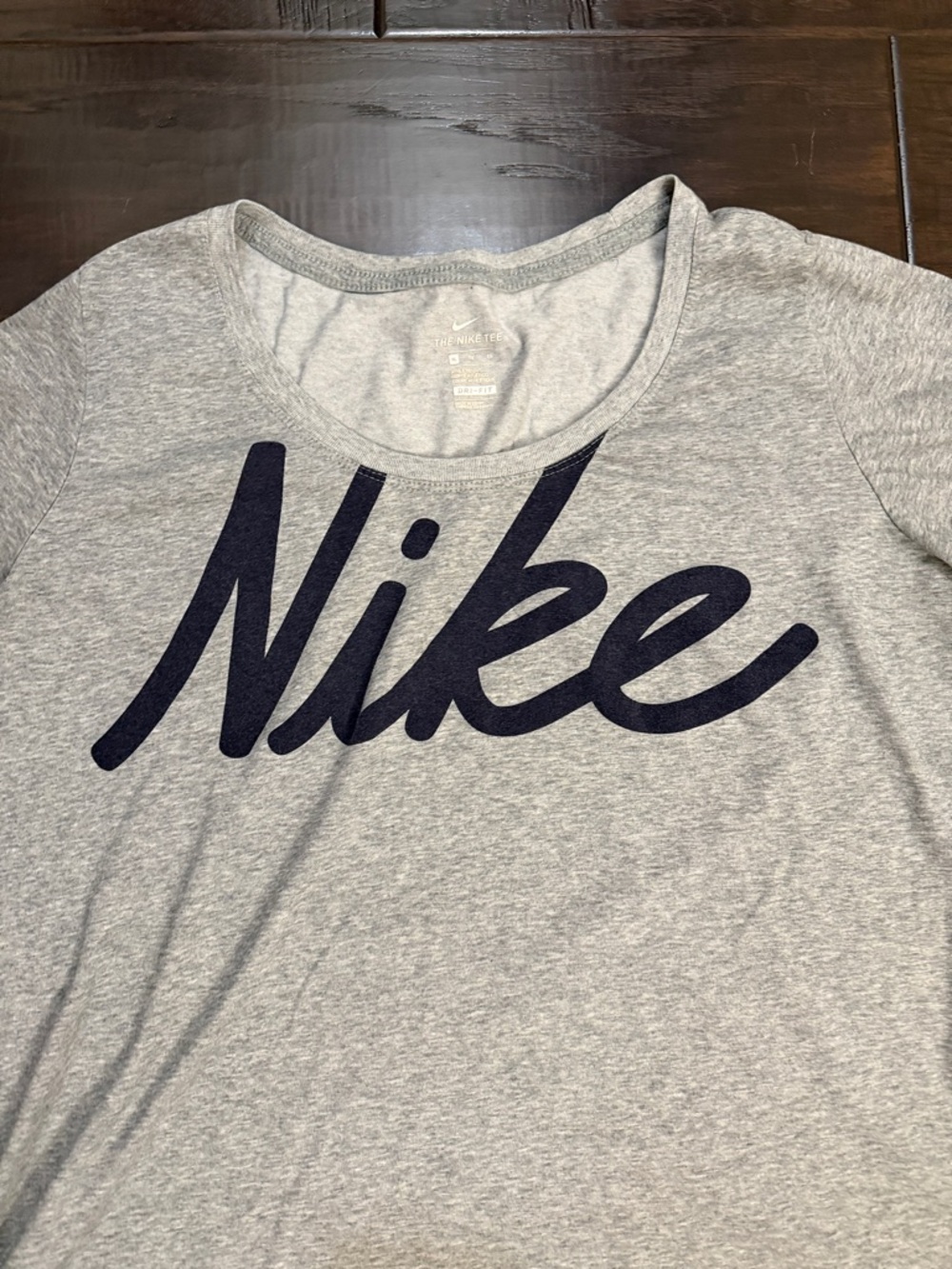 Nike Light Gray Scoop Neck Tee with Navy Script - Picture 3 of 12